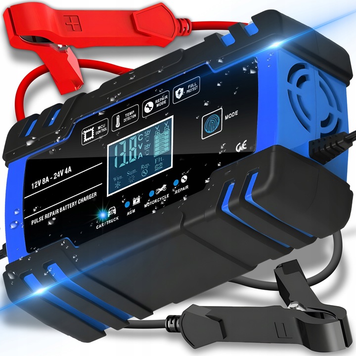 Prostownik samochodowy do akumulatorów LTC LX1204 12 V 24 V LCD ładowarka