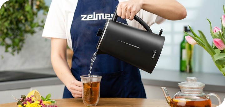 CZAJNIK ELEKTRYCZNY ZELMER BEZPRZEWODOWY STAL NIERDZEWNA CICHY 1,7L 1500W