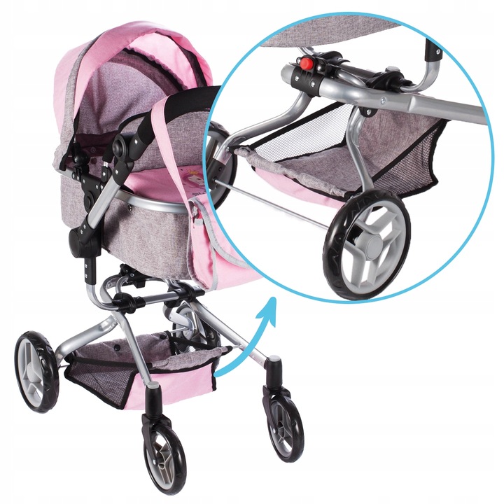 WÓZEK DLA LALEK GŁĘBOKI SPACERÓWKA TORBA GONDOLA SKŁADANY REGULACJA RĄCZKI