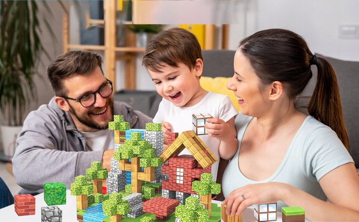 KLOCKI MAGNETYCZNE SZEŚCIANY DLA DZIECI 1 LUDZIK 100 KLOCKÓW POMYSŁ ZESTAW