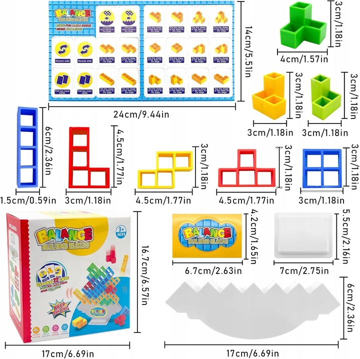 48-CZĘŚCIOWA GRA RÓWNOWAŻĄCA EDUKACYJNA UKŁADANKA DLA DZIECI TETRA TOWER 3D
