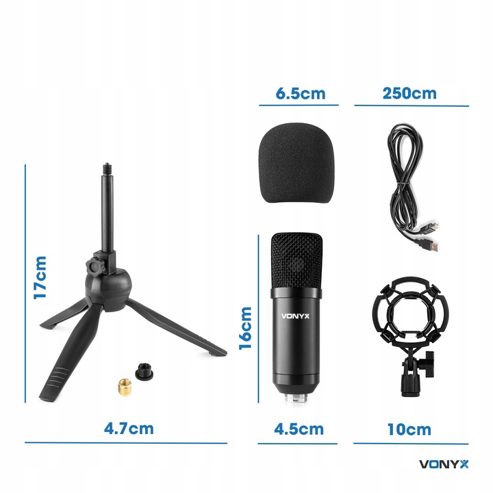 Mikrofon pojemnościowy USB STUDYJNY TRIPOD stołowy podcast YOUTUBE