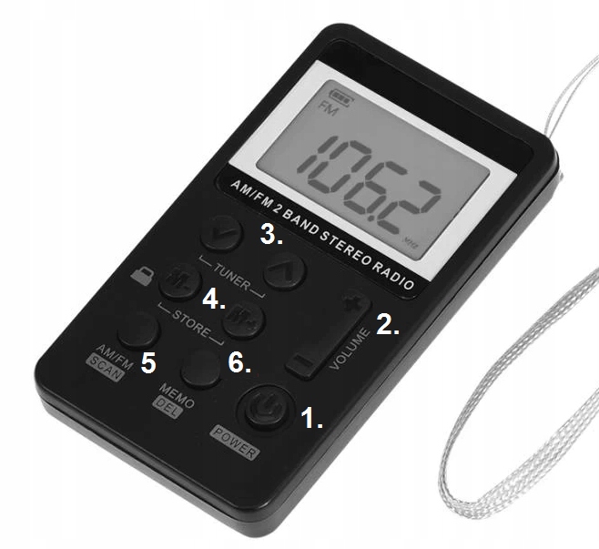 MINI RADIO CYFROWE PROGRAMOWANIE AKUMULATOR SŁUCH + naklejka