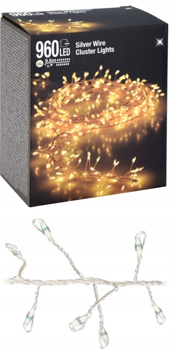 Świąteczne lampki choinkowe na drucie 9,6m 960led, gęste ciepły kolor