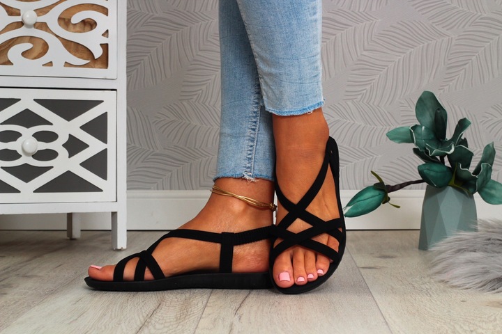 CZARNE SANDAŁY DAMSKIE SPORTOWE GUMECZKI NA LATO