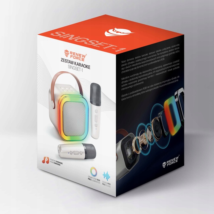 ZESTAW KARAOKE MIKROFON KARAOKE GŁOŚNIK BLUETOOTH RGB DWA MIKROFONY USB 2