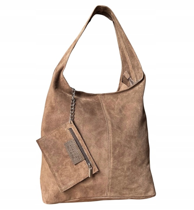 TAUPE ZAMSZOWA TOREBKA WOREK CAPPUCCINO ZAMSZ NATURALNY WOREK NA ZAMEK