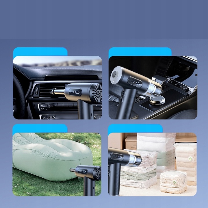 ODKURZACZ RĘCZNY SAMOCHODOWY BEZPRZEWODOWY DO AUTA DOMU 2W1 DMUCHAWA