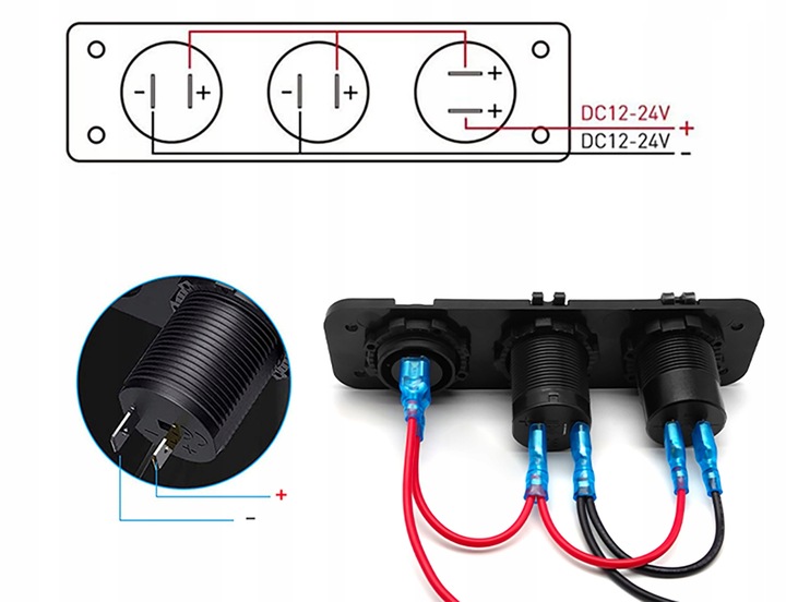 Gniazdo Zapalniczki 12V/24V Woltomierz Samochodowy PANEL Auto USB-C 22,5W