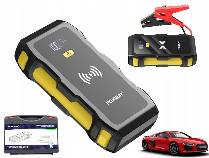 Mocny Jump Starter BOOSTER Rozruch PowerBank Ładowarka QI 39800 mAh 1200 A