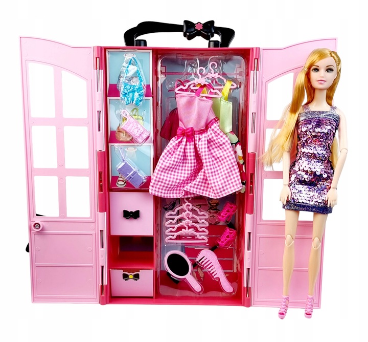 Szafa dla Lalek Garderoba dla Lalek Domek dla Lalek Akcesoria Lalka Różowa
