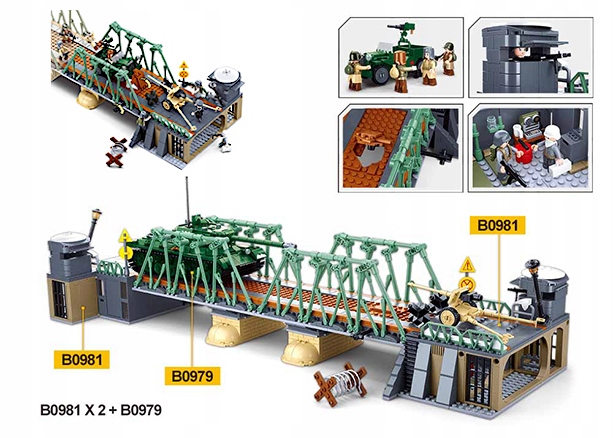 Klocki Bitwa Na Moście Jeep W Pułapce Armia Wojsko BUNKIER DZIAŁO 8 FIGUREK