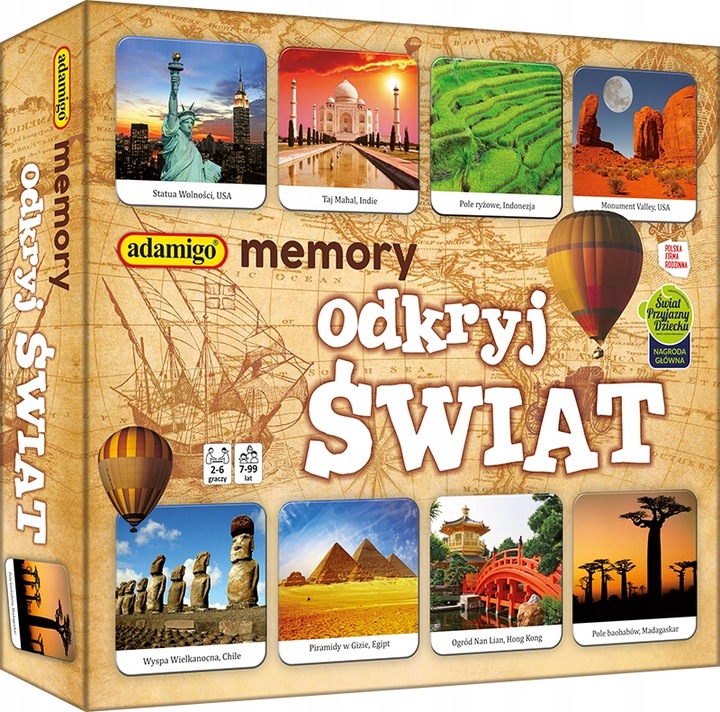 MEMORY ODKRYJ ŚWIAT gra planszowa Adamigo