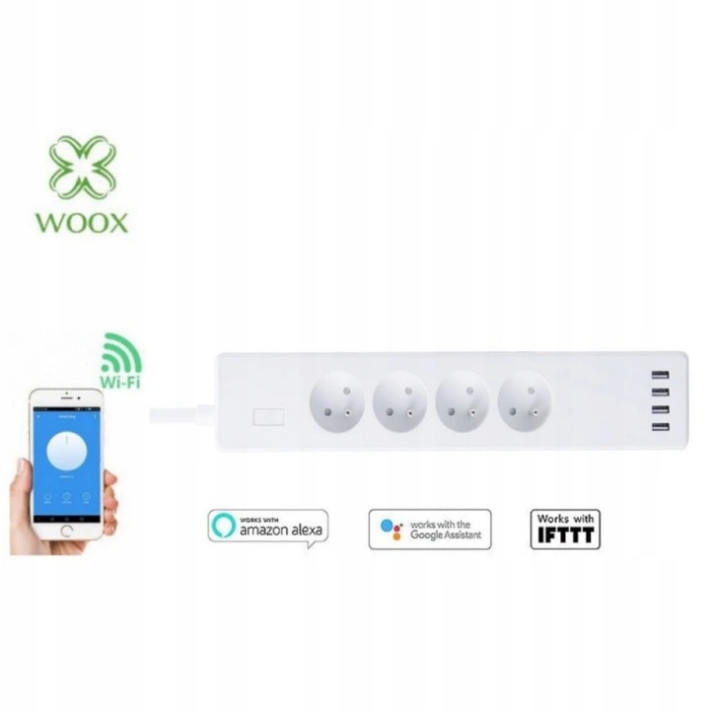 Listwa zasilająca WIFI SMART Przedłużacz 4 x USB 4 Gniazda Harmonogram WOOX