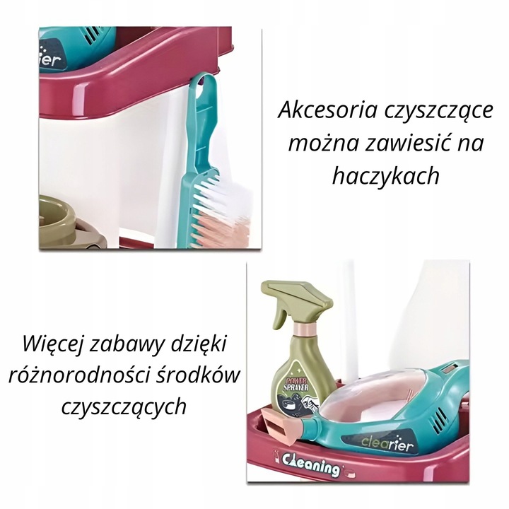 Zestaw do Sprzątania Czyszczenia dla Dzieci Wózek Mop Odkurzacz Miotła 16el