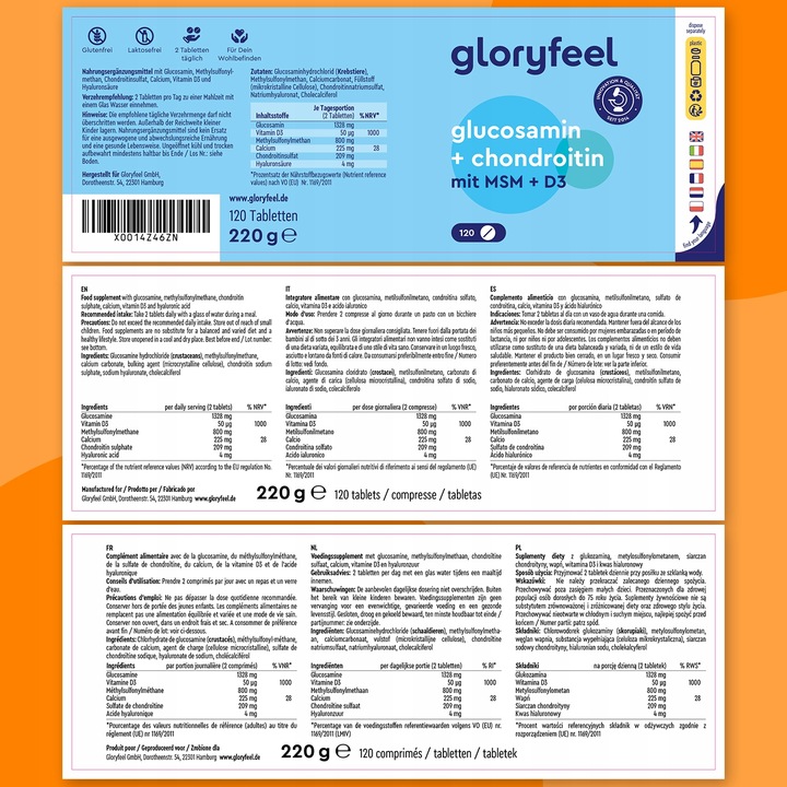 GLUKOZAMINA CHONDROITYNA MSM KOMPLEKS i witamina D3 120 tabs. gloryfeel