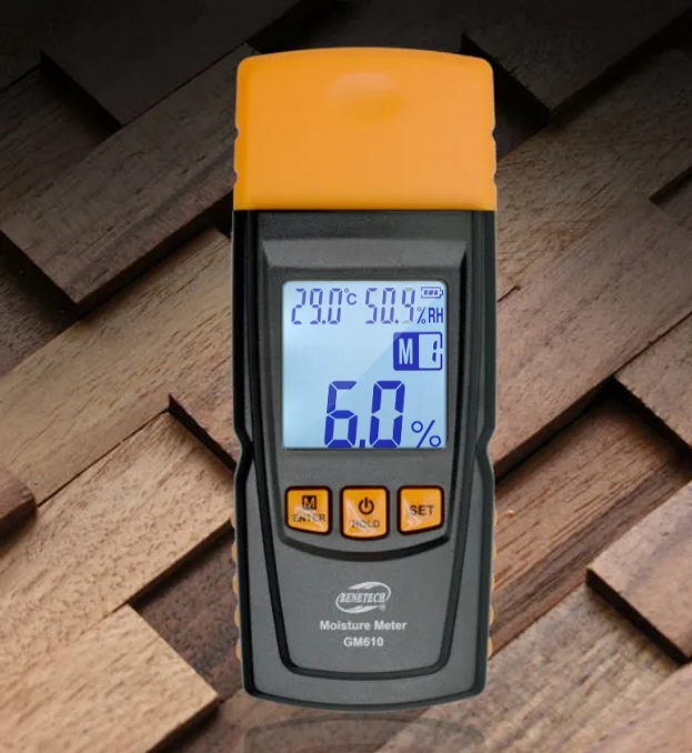 WILGOTNOŚCIOMIERZ MIERNIK WILGOTNOŚCI DO DREWNA 4 GRUPY POMIARU 9V+ BATERIE