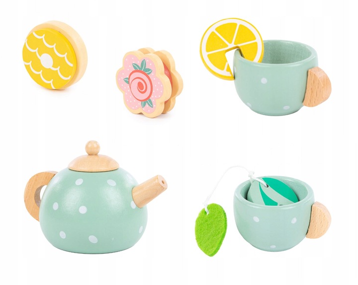 SERWIS KAWOWY HERBACIANY DREWNIANY ZESTAW DO HERBATY DLA DZIECI CZAJNIK 15e