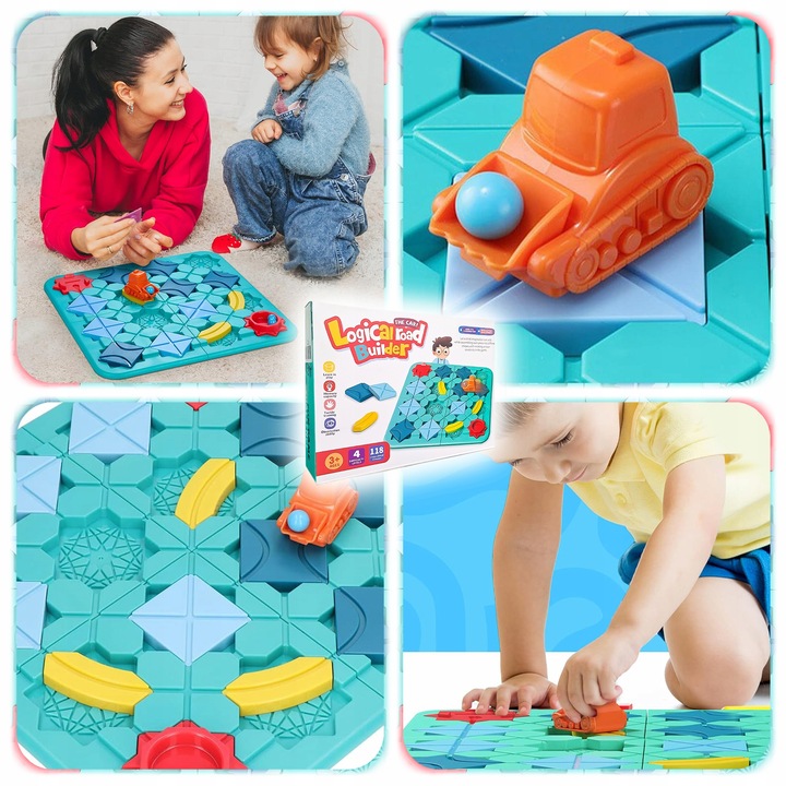 GRA LOGICZNA DLA DZIECI Układanka Labirynt Budowanie Drogi Klocki PREZENT