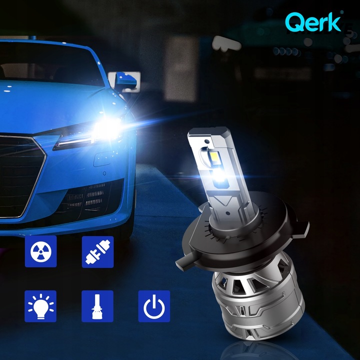 ŻARÓWKI LED H4 QERK E4 RETROFIT 120W 6000K MOCNE CANBUS ODCIĘCIE