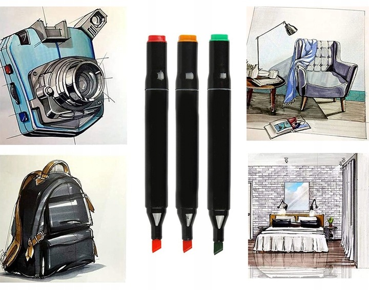 MARKERY ALKOHOLOWE FLAMASTRY MAZAKI PISAKI DWUSTRONNE Torba PREMIUM SET