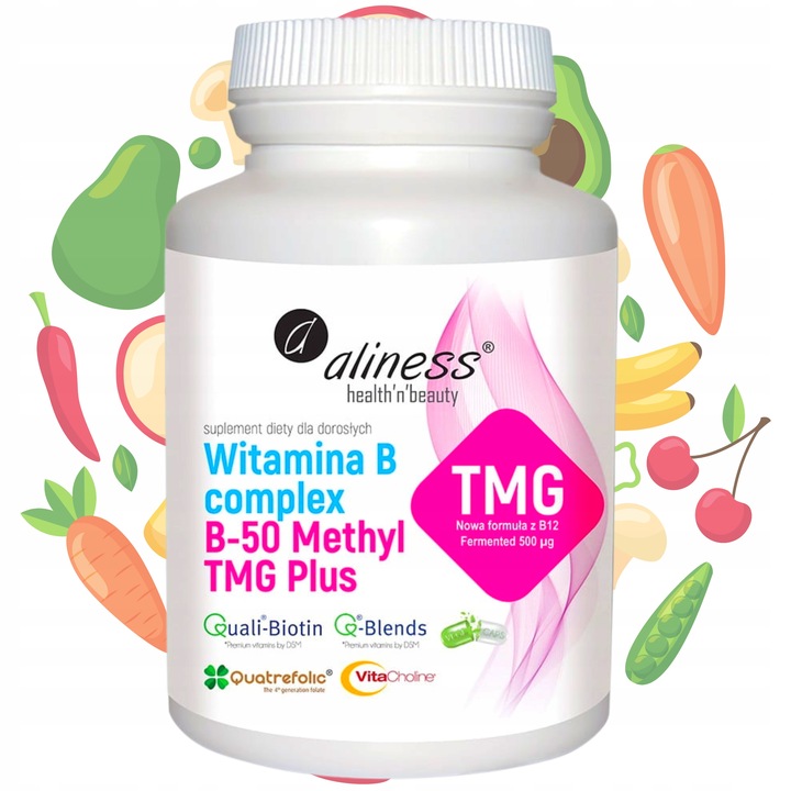 Aliness Witamina B Complex B-50 METHYL TMG PLUS STRES PAMIĘĆ vege 100 kaps