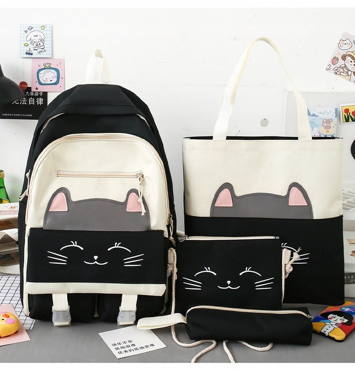 PLECAK SZKOLNY KOT KOTEK MŁODZIEŻOWY + PIÓRNIK CZARNY ZESTAW Z KOTKIEM 5w1
