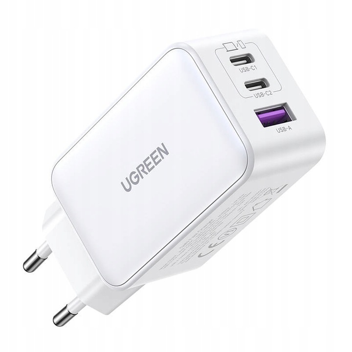 UGREEN ŁADOWARKA SIECIOWA ZASILACZ KOSTKA 2X USB-C, USB-A 3.0 PD QC GAN 65W