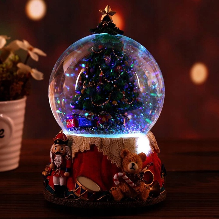 ŚWIĄTECZNA ŚNIEŻNA SCENA POZYTYWKA KRYSZTAŁOWA KULA LED CHOINKA