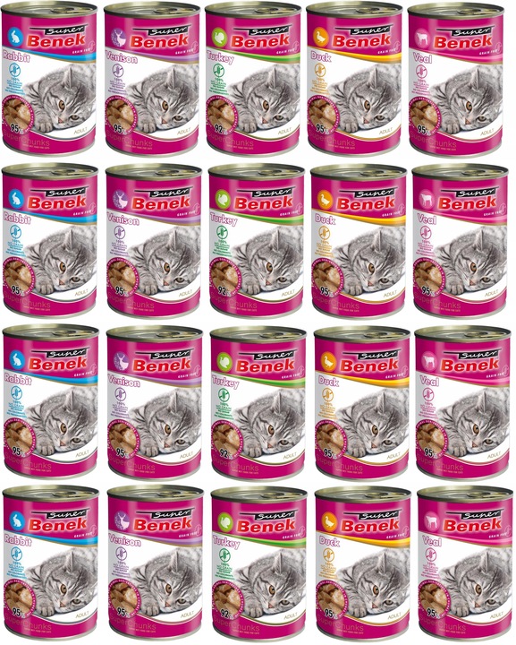 Benek Bezzbożowa Mokra Karma dla kota MIX 20x415g Puszki dla kota 92% Mięsa