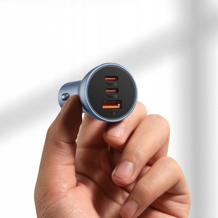 BASEUS ŁADOWARKA SAMOCHODOWA MOCNA SZYBKA 1xUSB 2xUSB-C 65W QC 4.0+ PD AFC