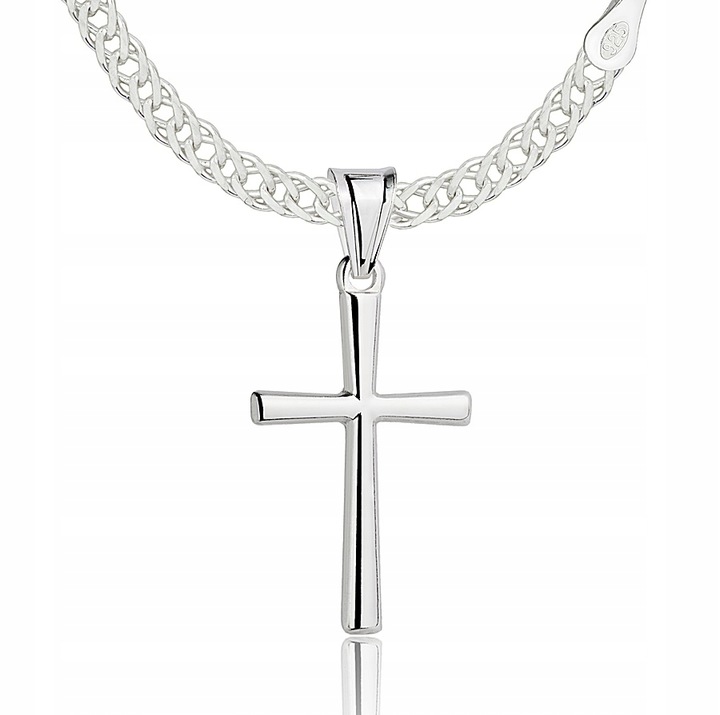Łańcuszek Srebrny Rombo Pełny Diamentowany z Krzyżykiem 925 Grawer Gratis
