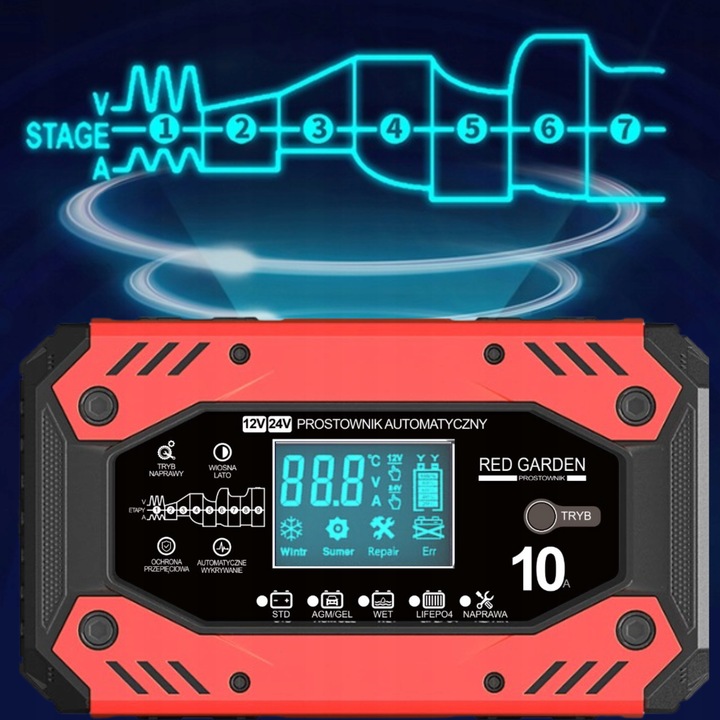 Prostownik SAMOCHODOWY AUTOMATYCZNY Z FUNKCJĄ NAPRAWY AKUMULATORÓW 12V 24V
