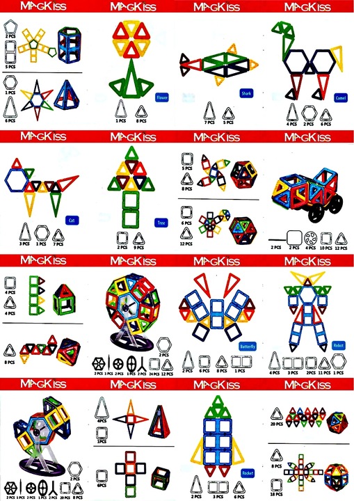 EDUKACYJNE KLOCKI MAGNETYCZNE 124 elementy SZABLON certyfikat GRATIS