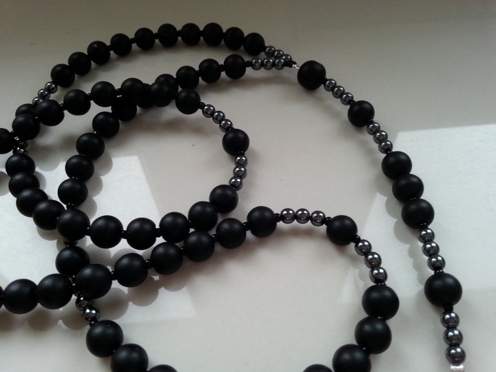 MĘSKI NASZYJNIK RÓŻANIEC ONYKS HEMATYT HIT Nowość