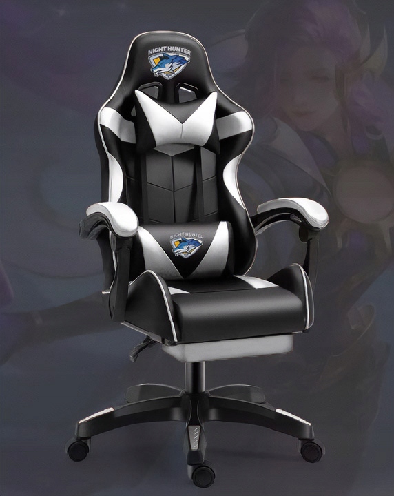 FOTEL gamingowy z MASAŻEM pleców KOMPUTEROWY OBROTOWY dla gracza +podnóżek!