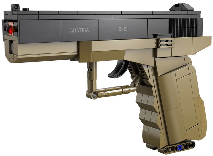 KLOCKI CADA BROŃ GLOCK 17 MECHANICZNY PISTOLET 338 ELEMENTÓW + 5 NABOI