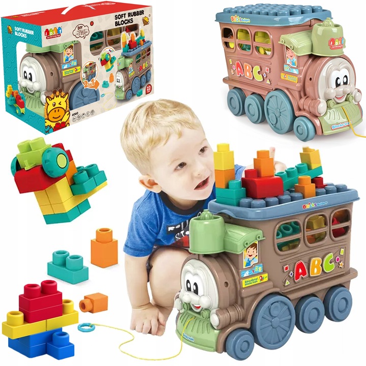 MIĘKKIE KLOCKI SENSORYCZNE SORTER ZESTAW POCIĄG AUTKO Z KLOCKAMI MATADI
