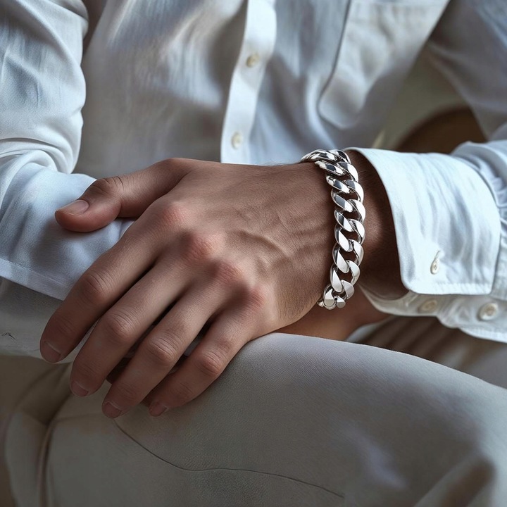 PEŁNA Bransoletka Srebrna Męska Pancerka SREBRO 925 Gruba 8mm DIAMENTOWANA