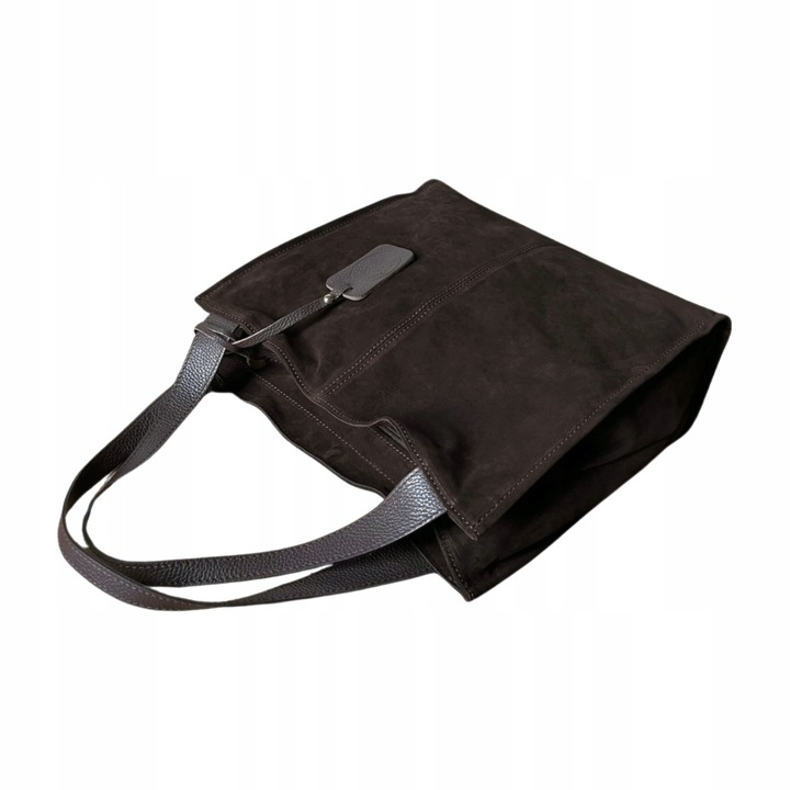 Czekoladowa zamszowa torebka shopper brązowa ZAMSZ NATURALNY Vera Pelle