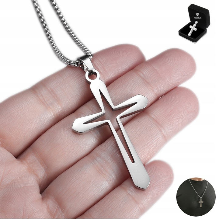 ŁAŃCUSZEK Z KRZYŻYKIEM Srebrny Męski Krzyż Łańcuch Naszyjnik WŁOSKI GRATIS