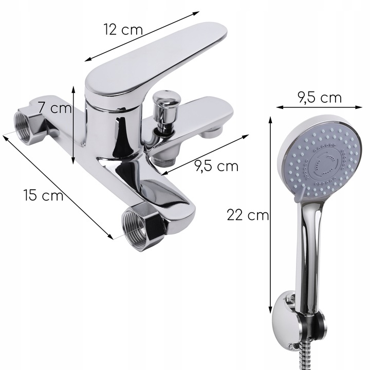 Bateria wannowa ścienna z prysznicem i wężem chrom srebrna kran YOKA HOME