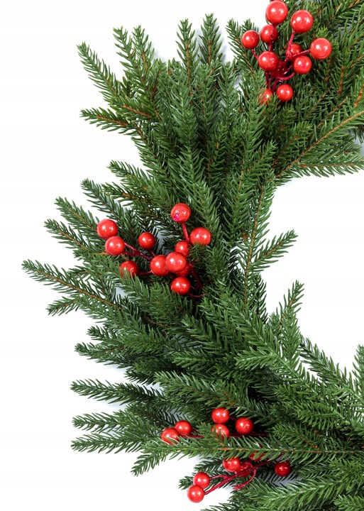 Wianek Świąteczny Świerk NATURA z JARZĘBINĄ 3D 100%PE 60 cm KOMINEK drzwi