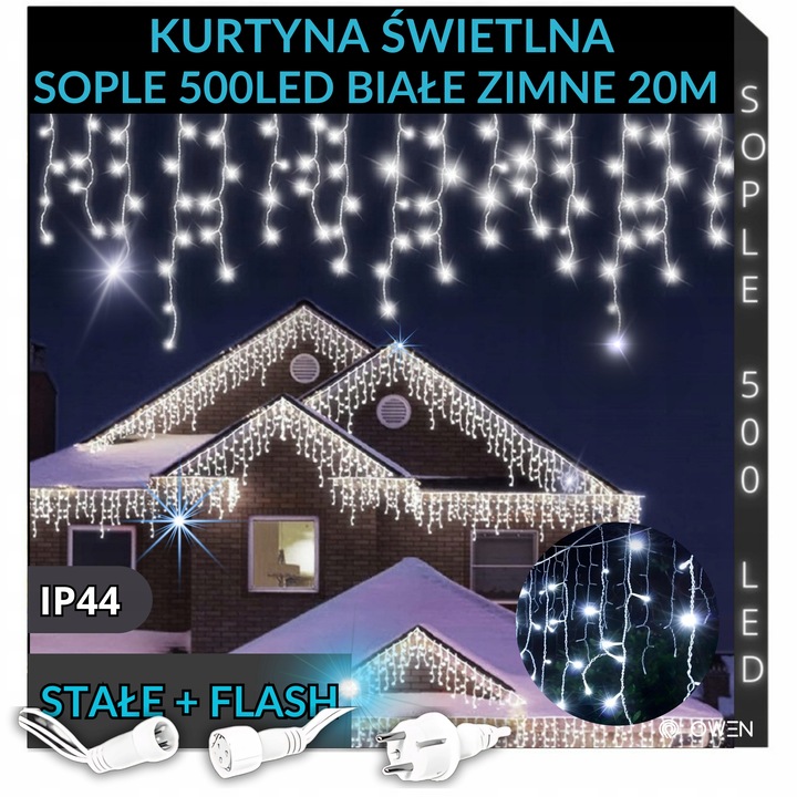 SOPLE LED 500 LAMPKI ZIMNE WISZĄCE 20M ZEWNĘTRZNE WEWNĘTRZNE EFEKT FLASH