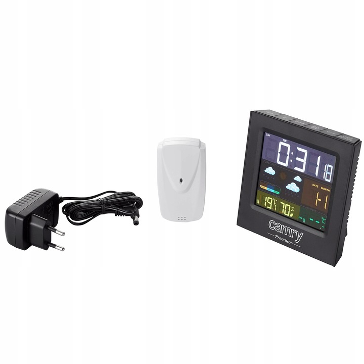 STACJA POGODOWA POGODY BEZPRZEWODOWA TERMOMETR HIGROMET CZUJNIK ZEGAR DATA