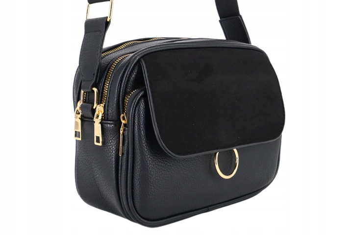 Torebka mała przewieszka miejska klasyczna długi pasek klapeczka CZARNA