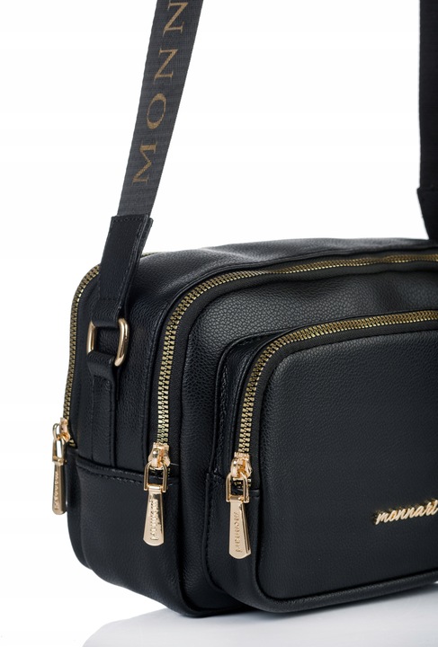 MONNARI Torebka na ramię LISTONOSZKA Pojemna DWUKOMOROWA PASEK LOGO PREMIUM