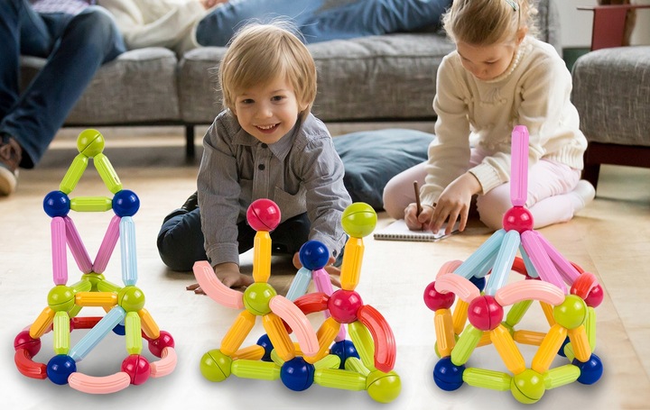 KLOCKI MAGNETYCZNE KONSTRUKCYJNE EDUKACYJNE 45 EL DLA DZIECI MAGNETIC STICK