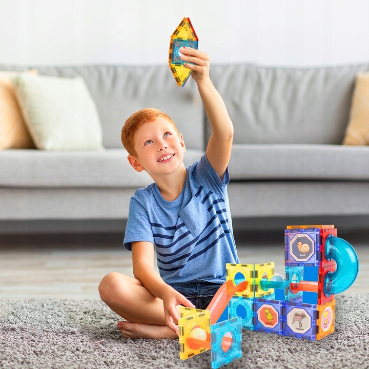 KLOCKI MAGNETYCZNE KONSTRUKCYJNE TOR KULKOWY RAINBOW MAGNETIC TILES PANELE