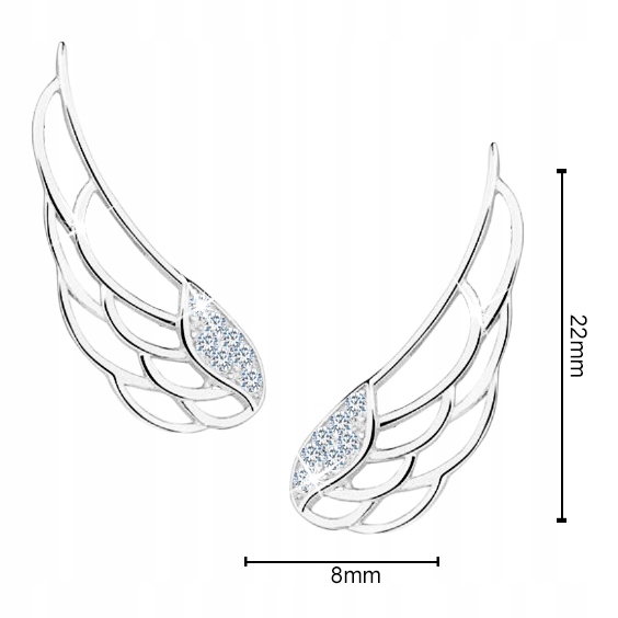 KOLCZYKI SREBRNE NAUSZNICE SKRZYDŁA RODOWANE KOLCZYKI SREBRO PRÓBA 925
